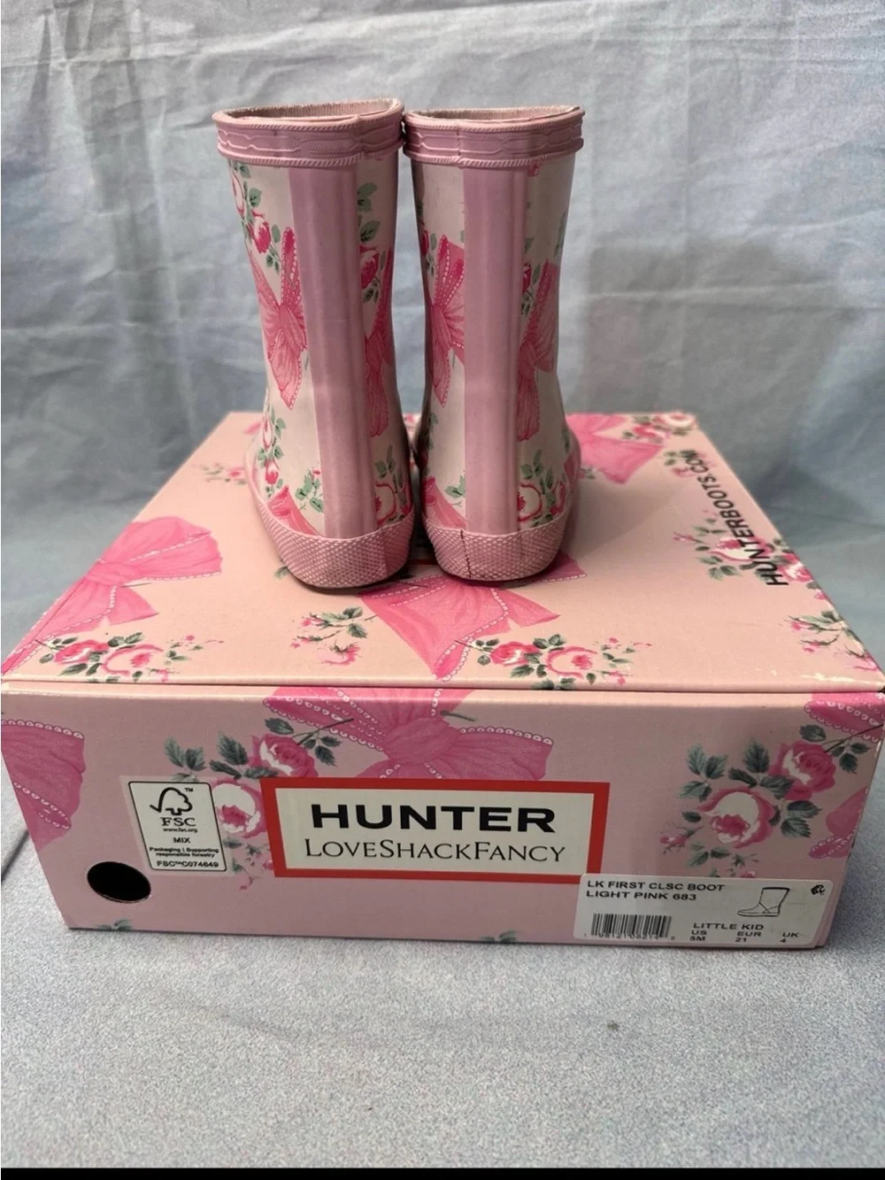 LoveShackFancy Pink Floral Kids Rain Boots 5c